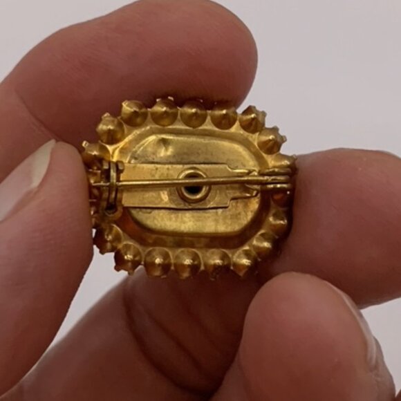 Estate Vintage Hand Painted Rose Guilloche Enamel Rhinestones Brooch Pin J707 - Picture 5 of 7